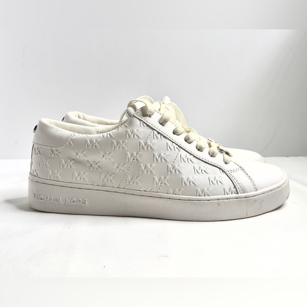 New Michael Kors Colby Logo Embossed Leather Sneak White US Size 7.5